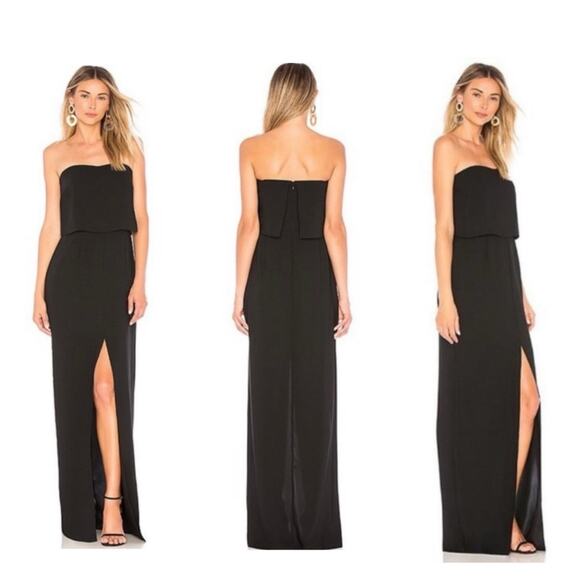 Amanda Uprichard Overlay Strapless Maxi Dress Black Gown Formal Long Medium - Picture 2 of 12